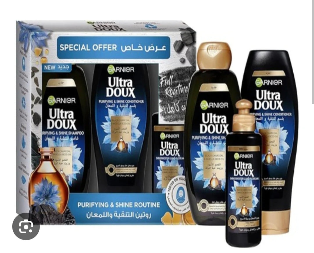 Garnier Ultra Doux Purifying & Shine Routine Kit Shampoo Black Charcoal & Nigella Seed Oil